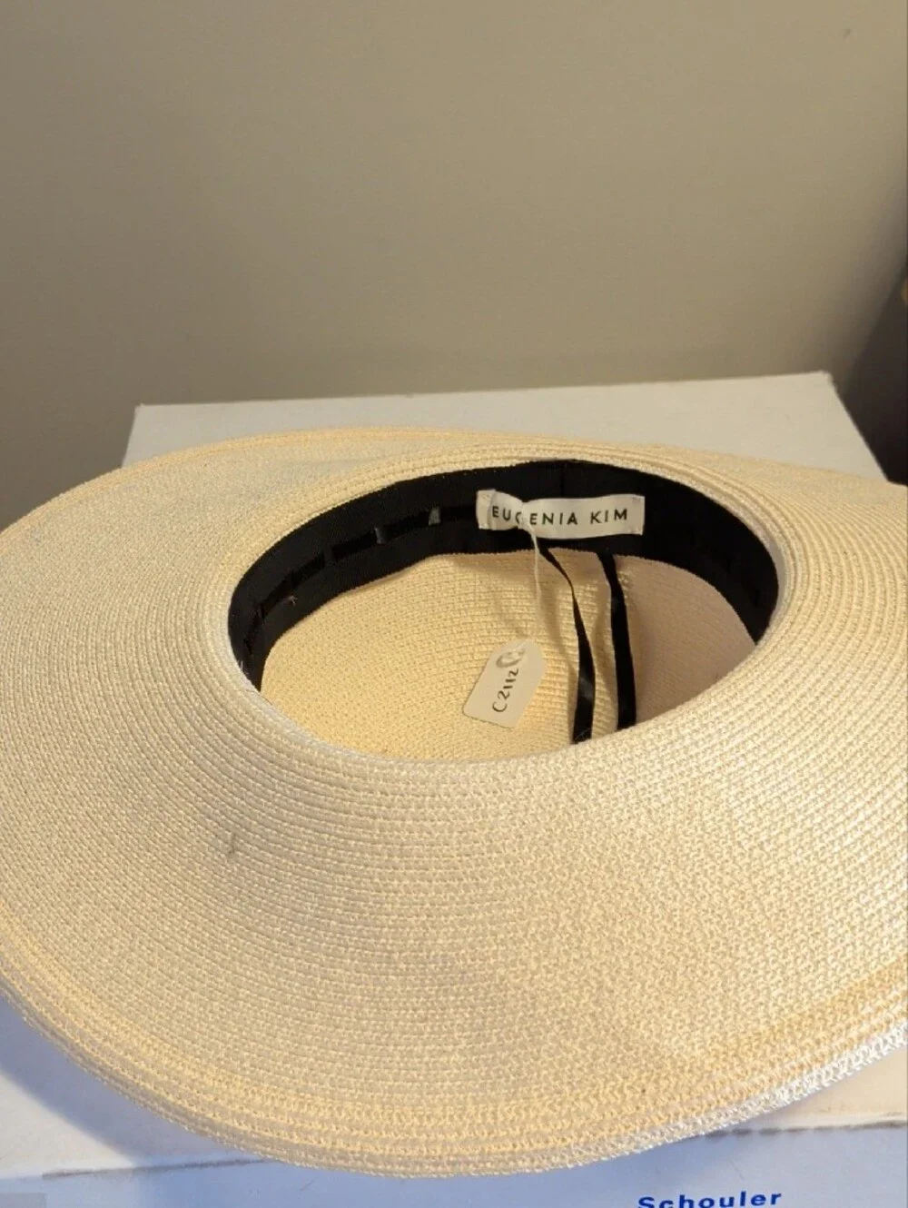 Eugenia Kim School's Out Beige Straw Sun Hat with Pink Sequin Script